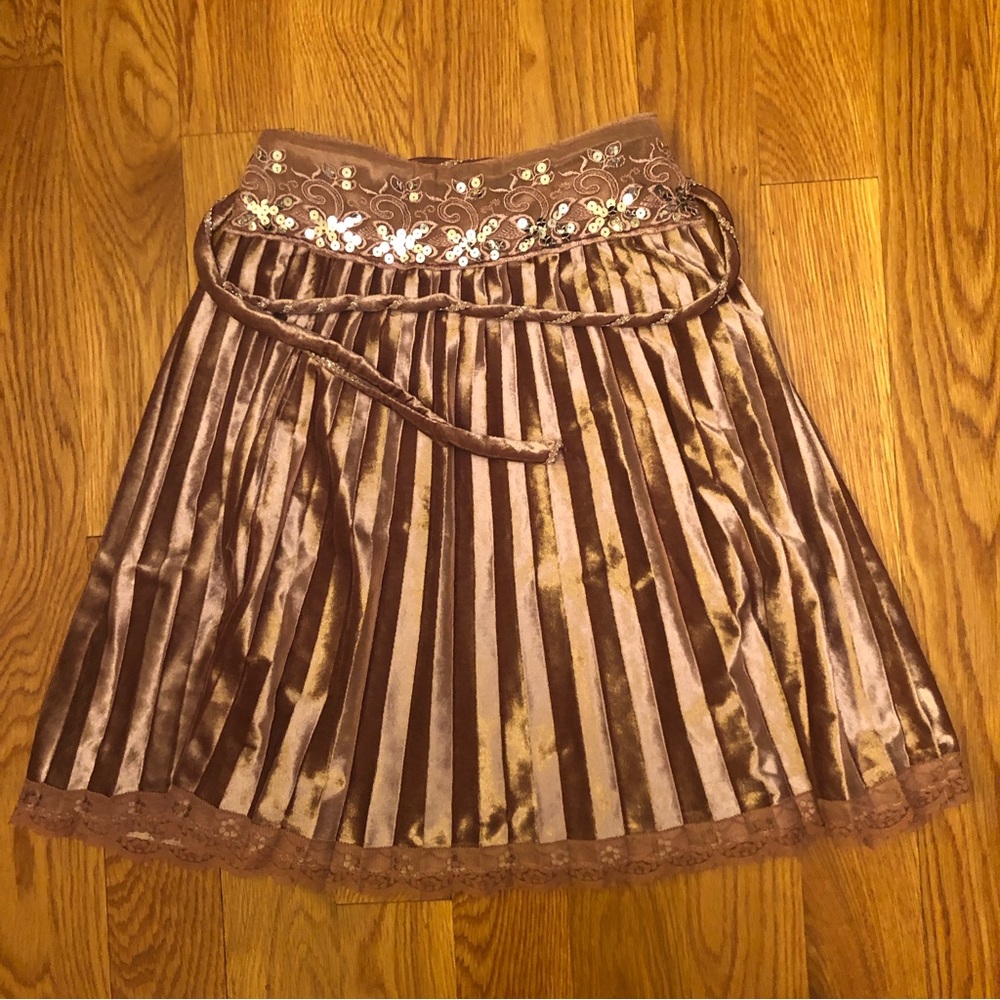 Unbranded Velvet Pink Pleated Sequins Mesh Embellished Mini Skirt XS